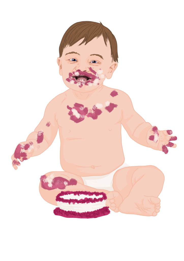 Baby-Food_SuperHAPPY Illustration eines Babys beim Essen